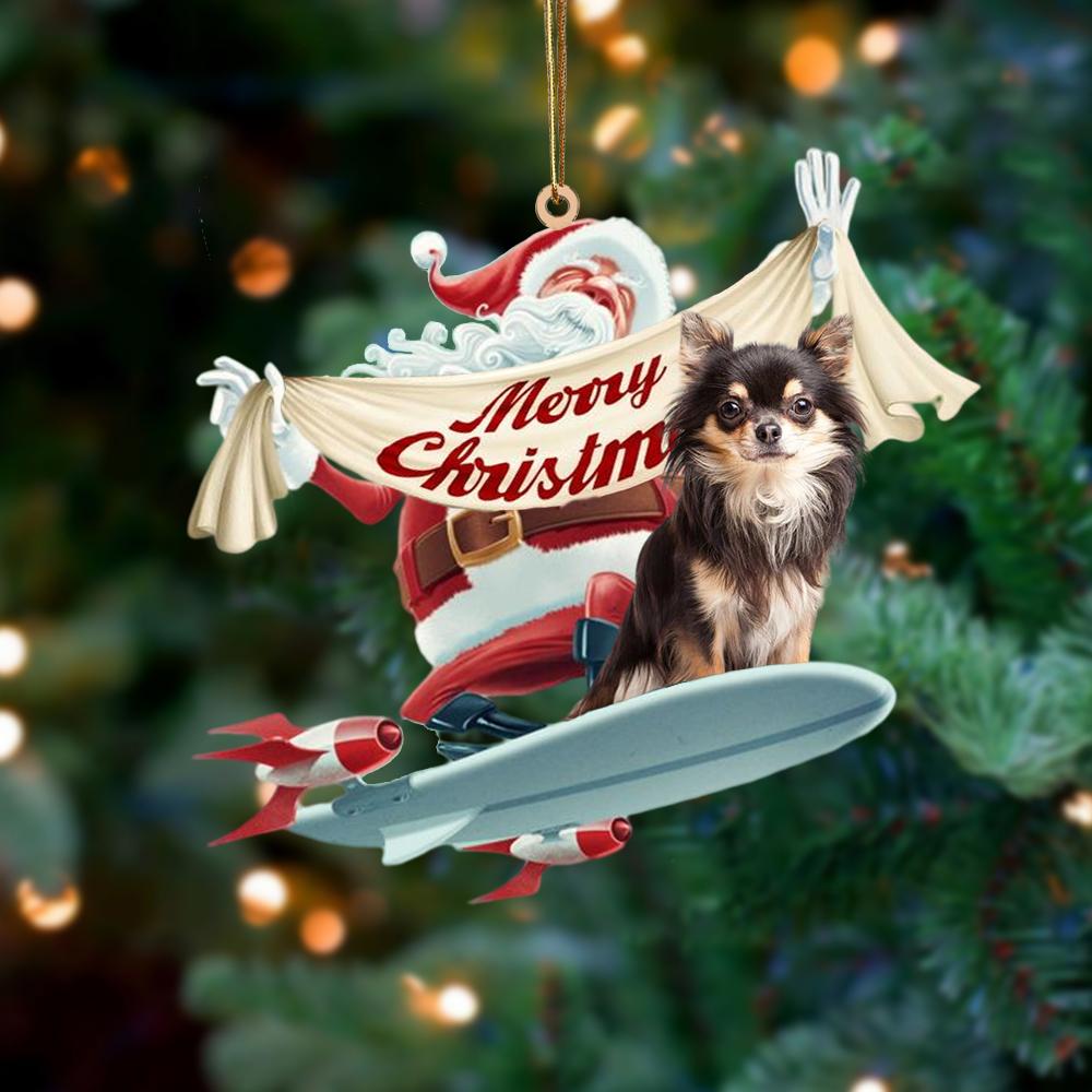 Santa Rides A Rocket With chihuahua 4 Two Sided Ornament