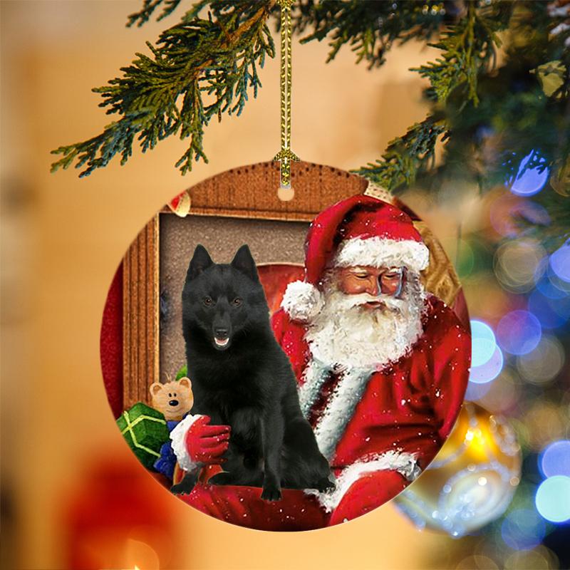 Schipperke With Santa Christmas Ornament