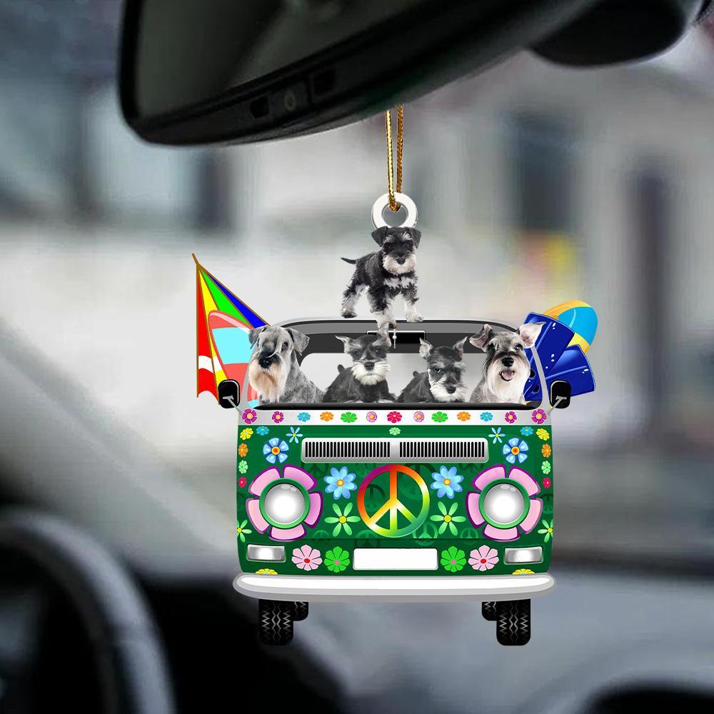 Schnauzer-Green Hippie Van-Two Sided Ornament