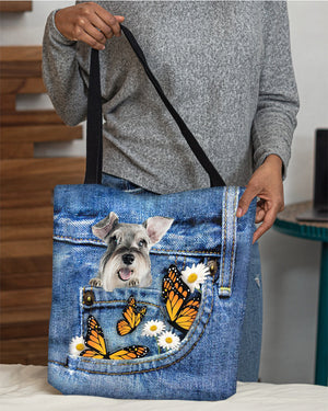 Schnauzer-Butterfly Daisies Fait-CLOTH TOTE BAG