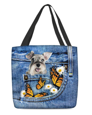 Schnauzer-Butterfly Daisies Fait-CLOTH TOTE BAG