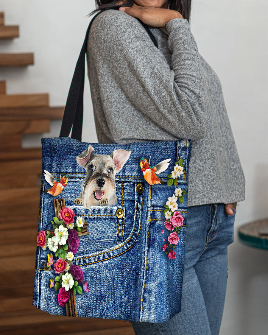 Schnauzer-Cardinal & Cross Flower Cloth Tote Bag