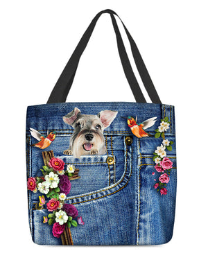 Schnauzer-Cardinal & Cross Flower Cloth Tote Bag