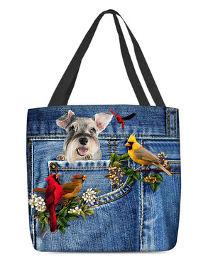 Schnauzer-Cardinal & Dog Cloth Tote Bag