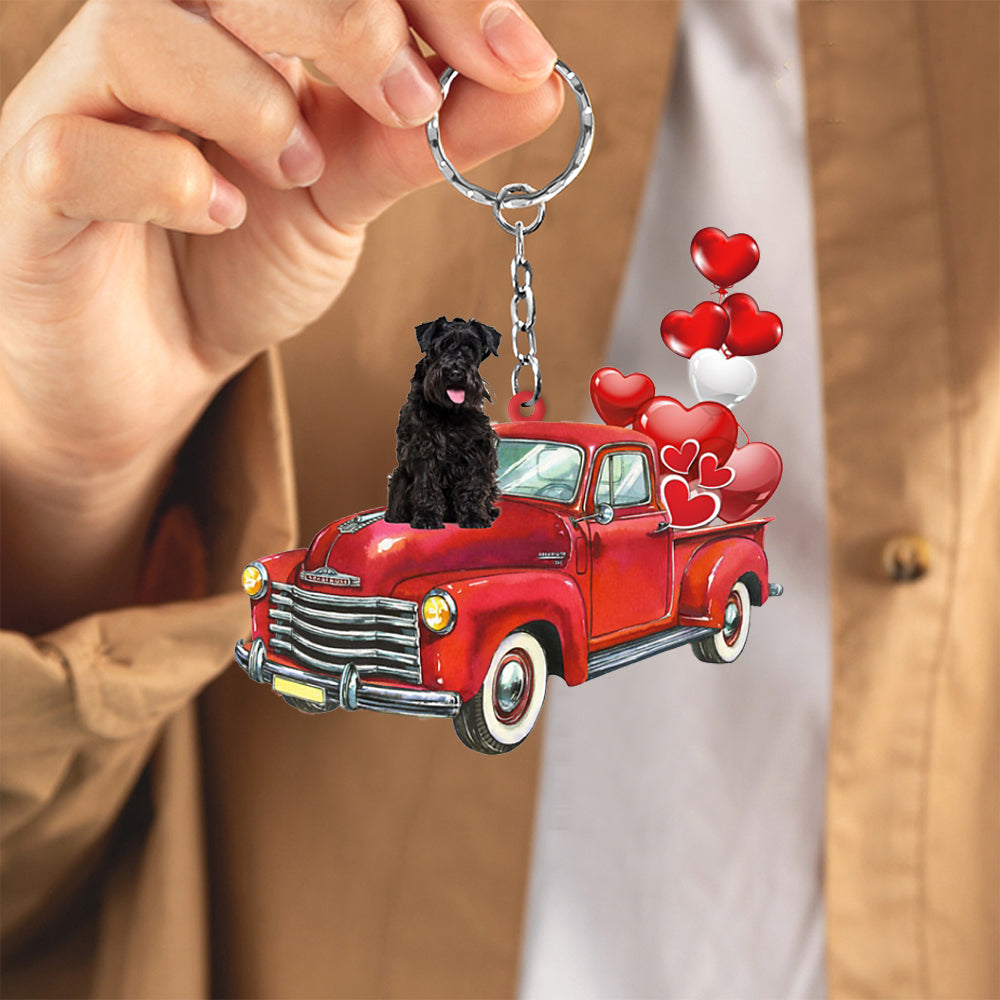 Schnauzer-Red Sports Car flat Acrylic Keychain