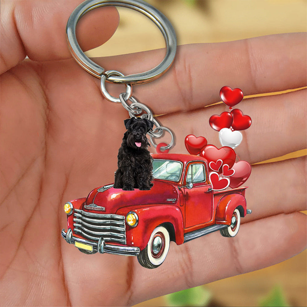 Schnauzer-Red Sports Car flat Acrylic Keychain