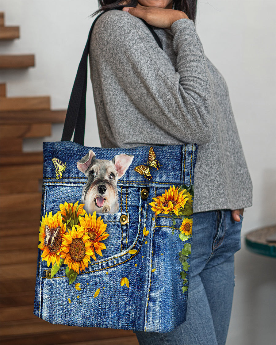 Schnauzer-Sunflowers & Butterflies Cloth Tote Bag