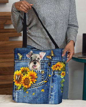 Schnauzer-Sunflowers & Butterflies Cloth Tote Bag