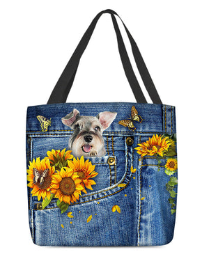 Schnauzer-Sunflowers & Butterflies Cloth Tote Bag