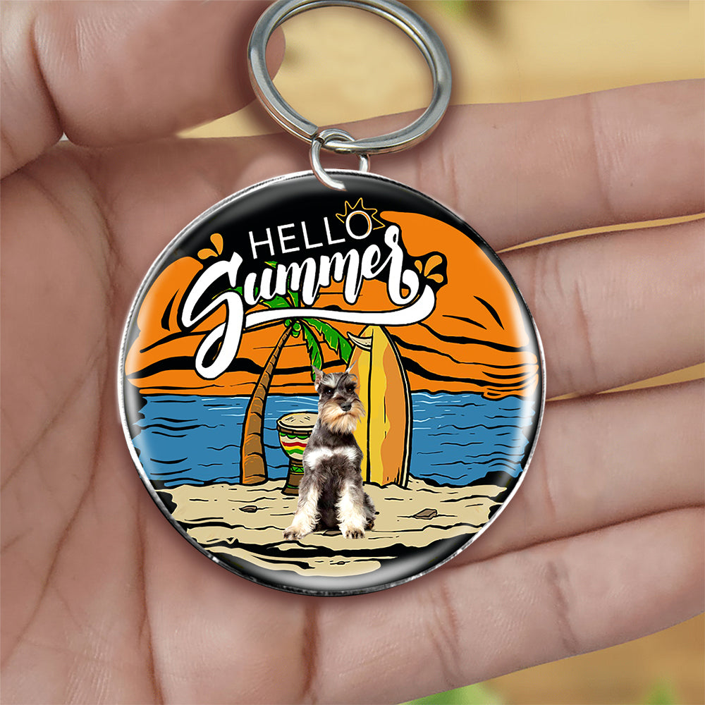 Schnauzer 1 Hello Summer-Round Resin Epoxy Metal Keychain