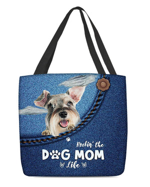 Schnauzer-Dog Mom Life-Cloth Tote Bag