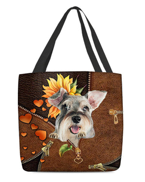 Schnauzer-Sunflower&zipper Cloth Tote Bag