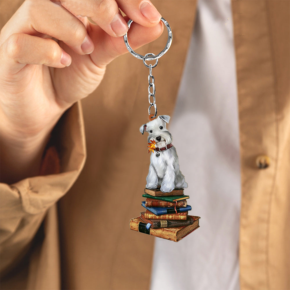 Schnauzer-Sit On The Book-Flat Acrylic Keychain