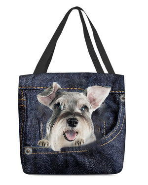 Schnauzer-Dark Denim-Cloth Tote Bag