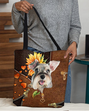 Schnauzer-Sunflower&zipper Cloth Tote Bag