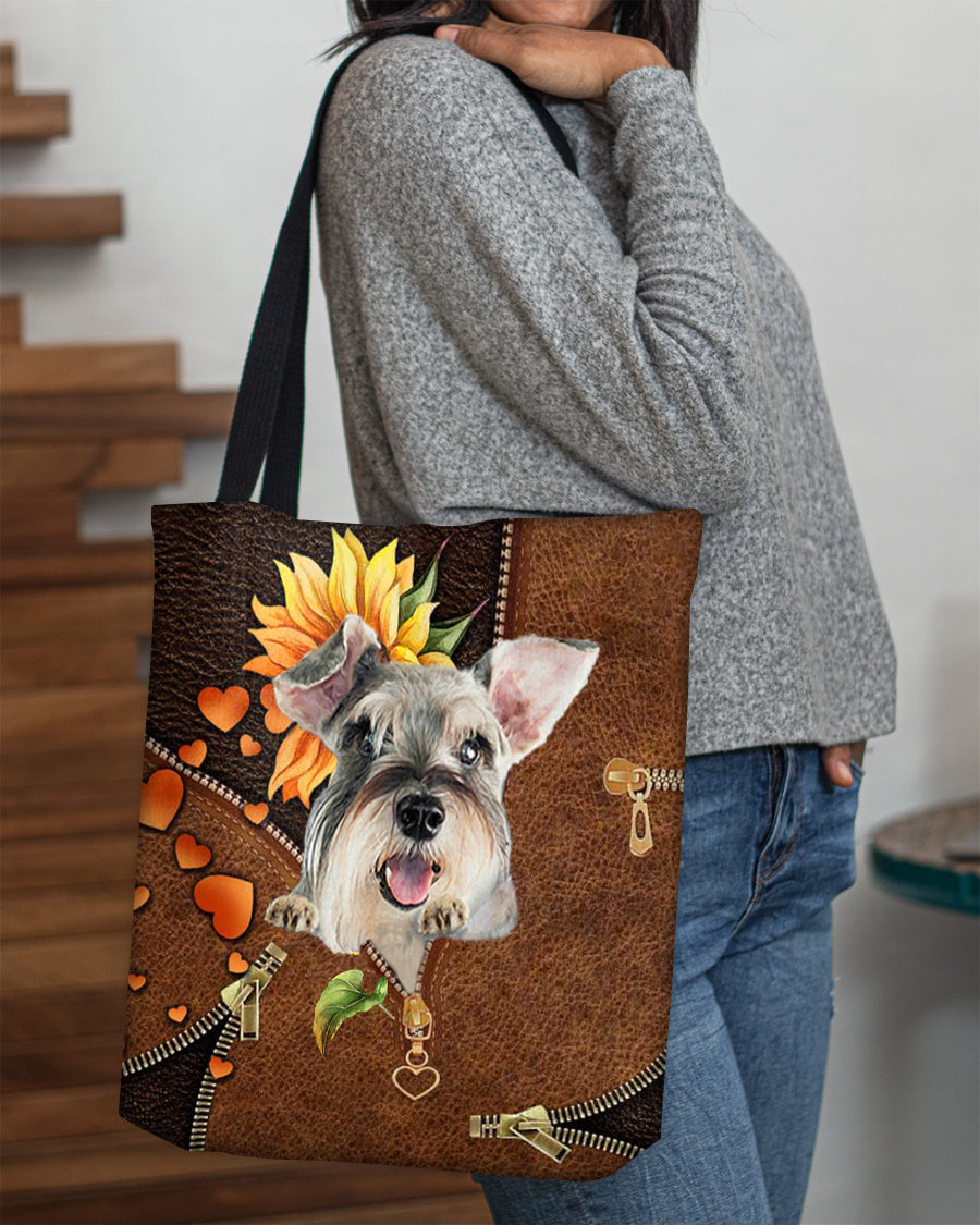 Schnauzer-Sunflower&zipper Cloth Tote Bag