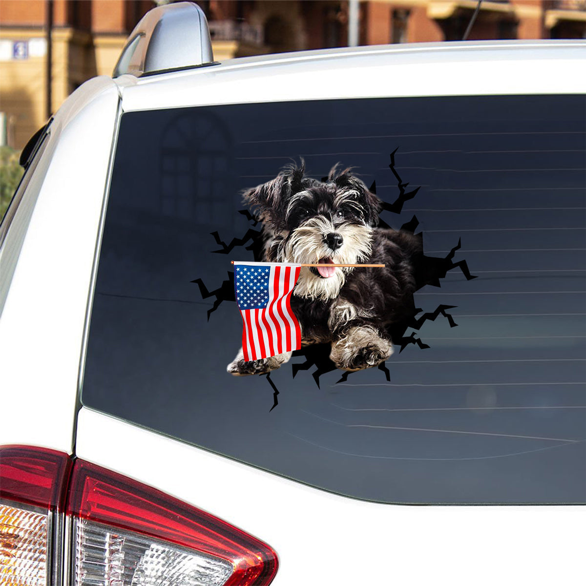 Schnauzer And American Flag Independent Day Car Sticker Decal