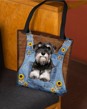 Schnauzer And Sunflower-Cloth Tote Bag