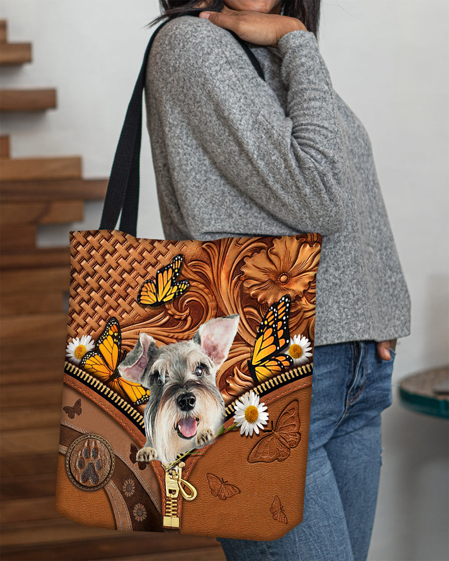 Schnauzer Butterfly Daisy Cloth Tote Bag