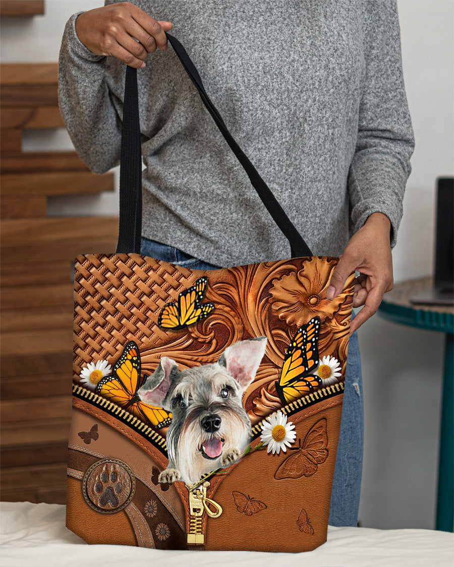 Schnauzer Butterfly Daisy Cloth Tote Bag