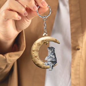 Schnauzer-Dog & Moon Flat Acrylic Keychain