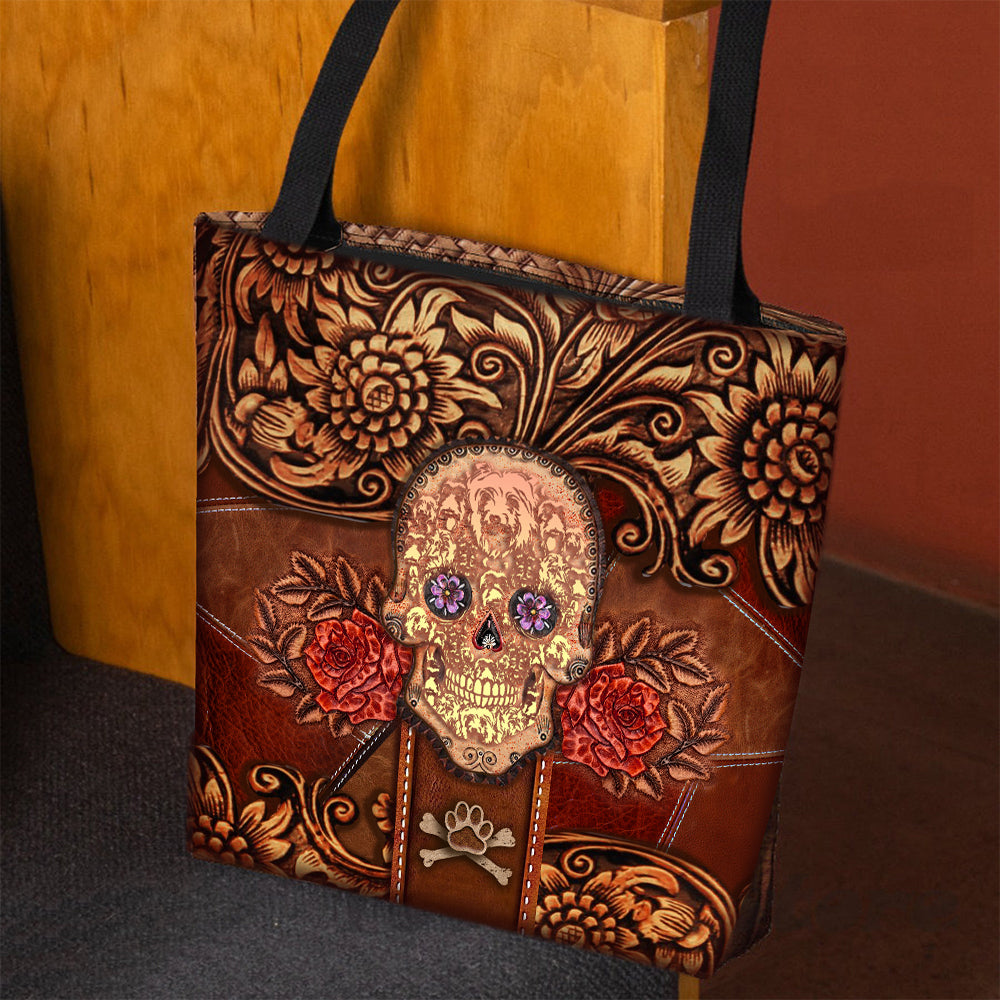 Scottie Skull Flower Cloth Tote Bag