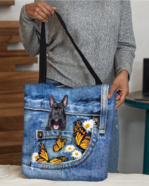 Scottish-Terrier-Butterfly Daisies Fait-CLOTH TOTE BAG