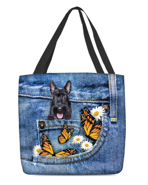 Scottish-Terrier-Butterfly Daisies Fait-CLOTH TOTE BAG