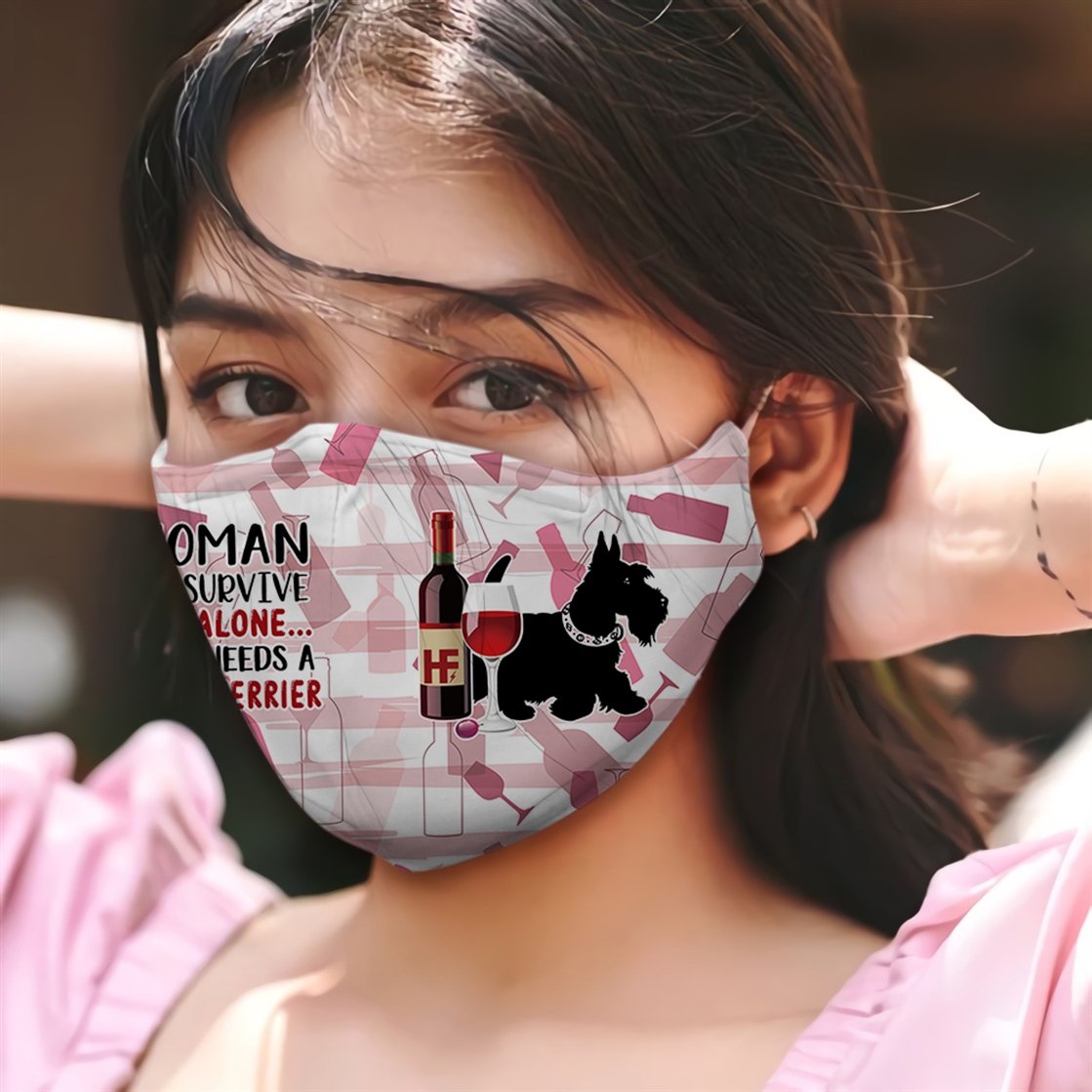 Premium A Women Loves Wine And Scottish Terrier EZ09 3006 Face Mask