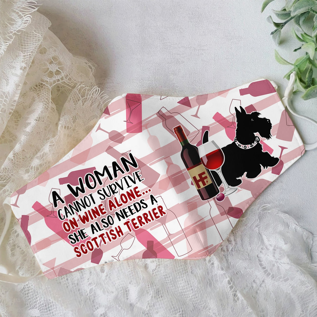 Premium A Women Loves Wine And Scottish Terrier EZ09 3006 Face Mask