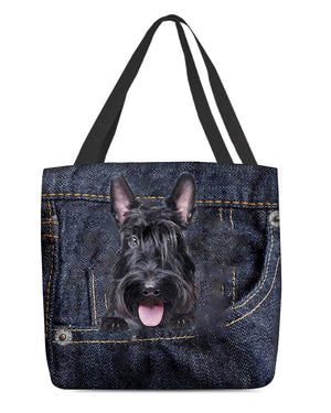 Scottish Terrier-Dark Denim-Cloth Tote Bag