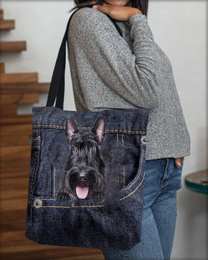 Scottish Terrier-Dark Denim-Cloth Tote Bag