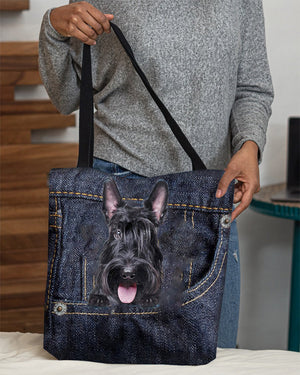 Scottish Terrier-Dark Denim-Cloth Tote Bag