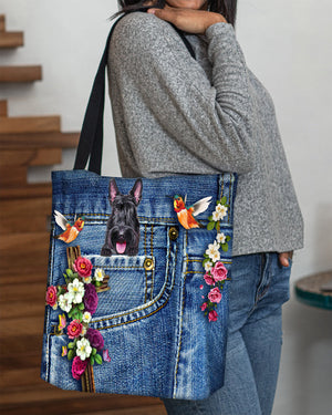 Scottish Terrier-Cardinal & Cross Flower Cloth Tote Bag