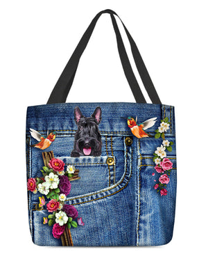 Scottish Terrier-Cardinal & Cross Flower Cloth Tote Bag