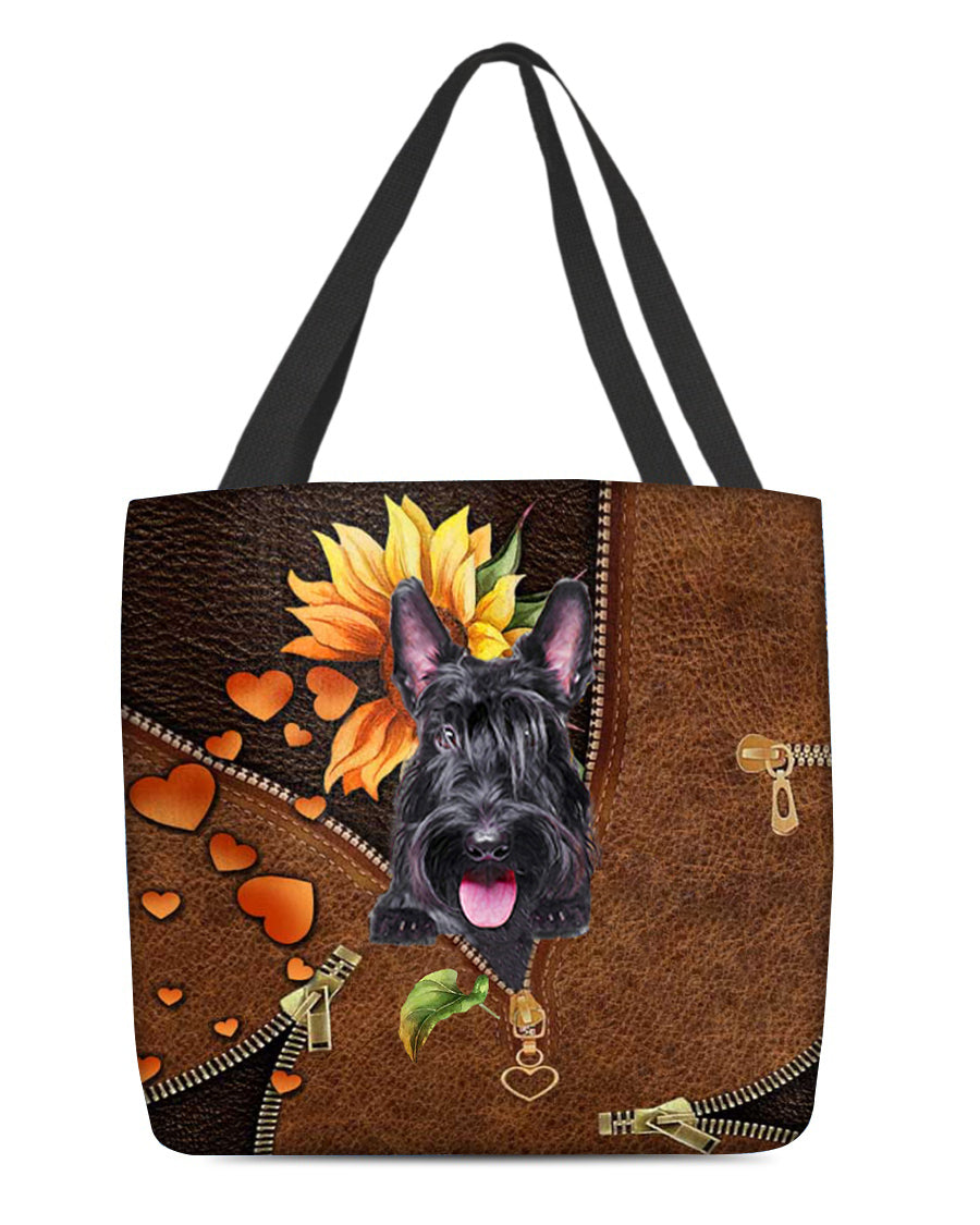 Scottish Terrier-Sunflower&zipper Cloth Tote Bag