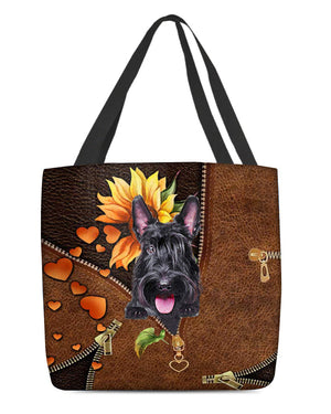 Scottish Terrier-Sunflower&zipper Cloth Tote Bag