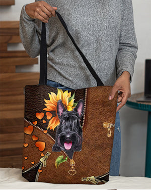 Scottish Terrier-Sunflower&zipper Cloth Tote Bag