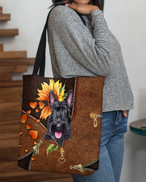 Scottish Terrier-Sunflower&zipper Cloth Tote Bag