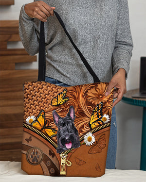 Scottish Terrier Butterfly Daisy Cloth Tote Bag