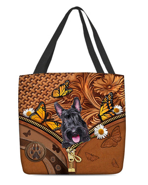 Scottish Terrier Butterfly Daisy Cloth Tote Bag