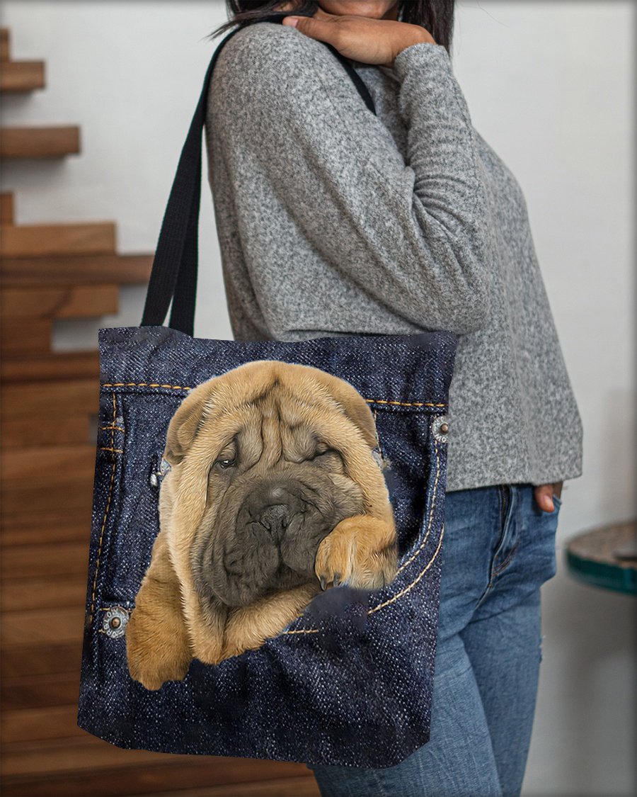 Shar Pei-Dark Denim-Cloth Tote Bag