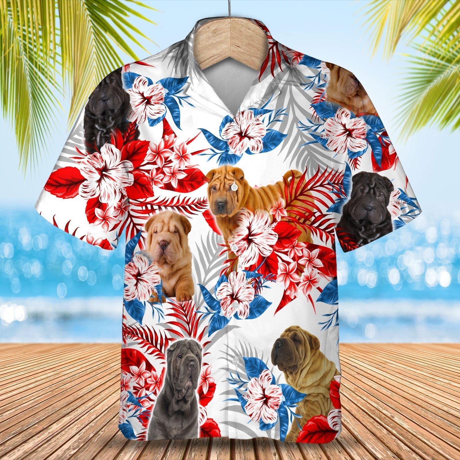 Shar Pei American Flag Hawaiian Shirt