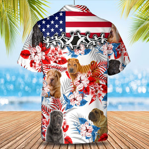 Shar Pei American Flag Hawaiian Shirt