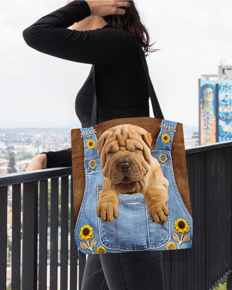 Shar Pei And Sunflower-Cloth Tote Bag