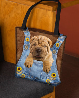 Shar Pei And Sunflower-Cloth Tote Bag