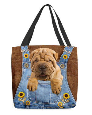 Shar Pei And Sunflower-Cloth Tote Bag