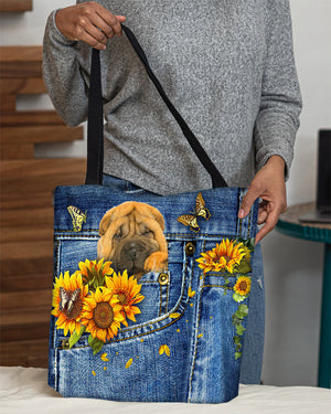 Shar pei-Sunflowers & Butterflies Cloth Tote Bag