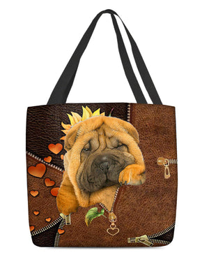 Shar pei-Sunflower&zipper Cloth Tote Bag