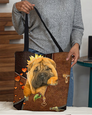 Shar pei-Sunflower&zipper Cloth Tote Bag